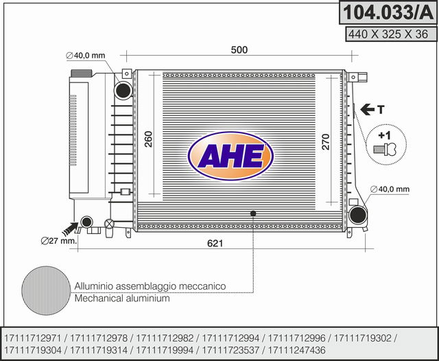 Kühler, Motorkühlung AHE 104.033/A von AHE