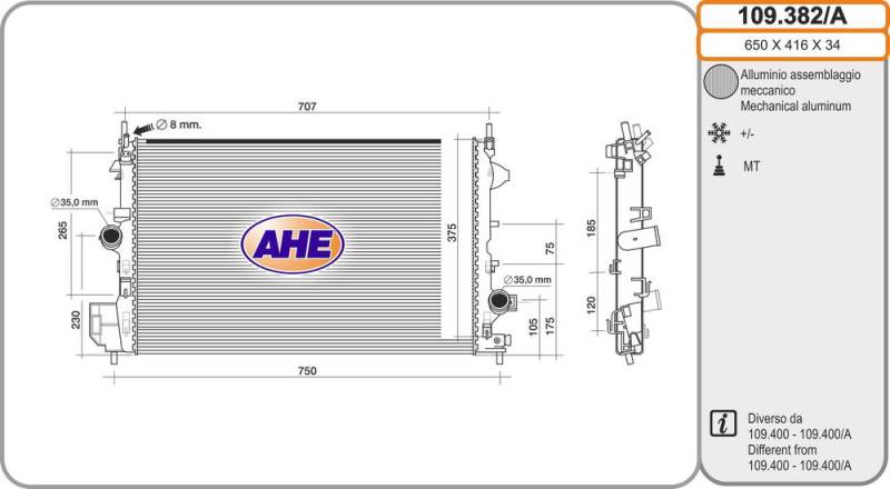 Kühler, Motorkühlung AHE 109.382/A von AHE