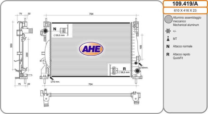 Kühler, Motorkühlung AHE 109.419/A von AHE