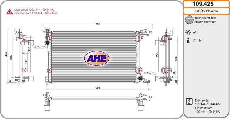 Kühler, Motorkühlung AHE 109.425 von AHE