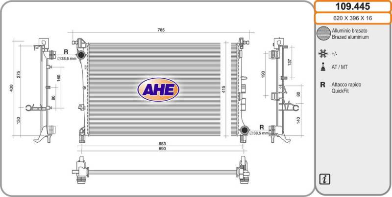 Kühler, Motorkühlung AHE 109.445 von AHE