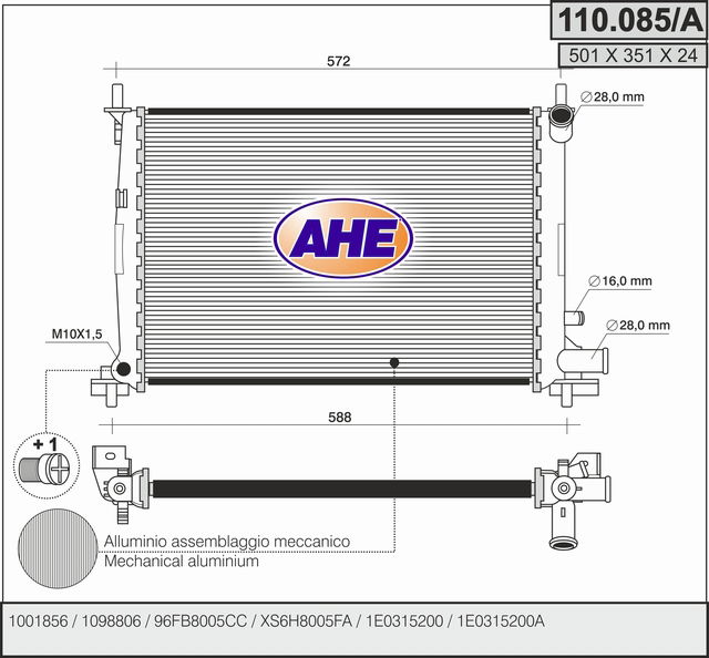 Kühler, Motorkühlung AHE 110.085/A von AHE