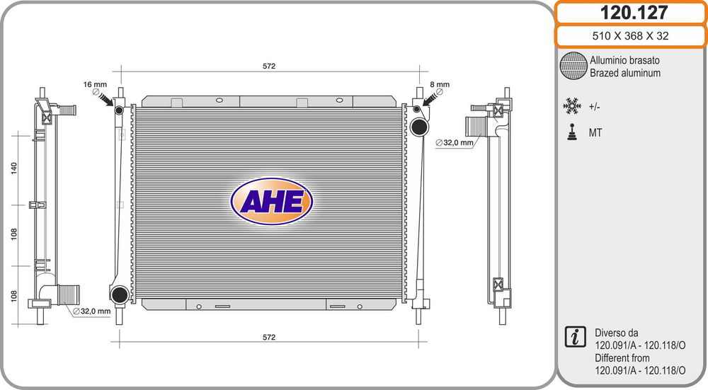 Kühler, Motorkühlung AHE 120.127 von AHE