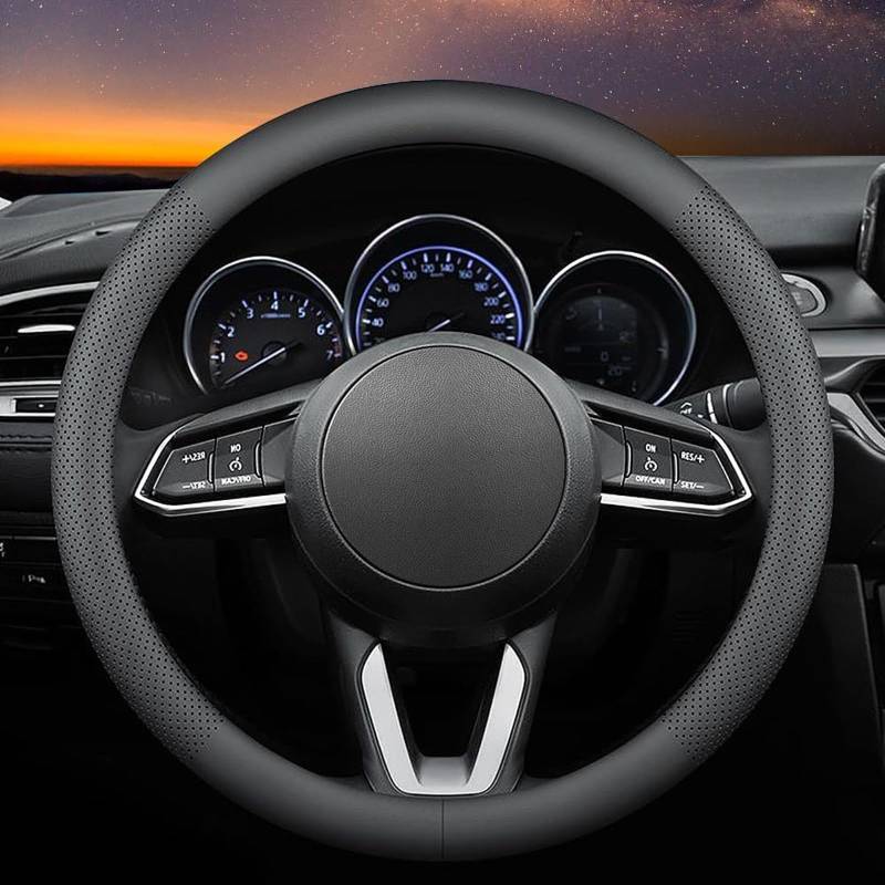 Lenkradbezug, Lenkradbezug Leder, Steering Wheel Cover, Auto Lenkradbezug, Lenkradbezug Winter, Lenkradhüllen, Lenkradhülle, 15 Inches (Approx. 38 cm) Universal (Black) von AHEJIOO