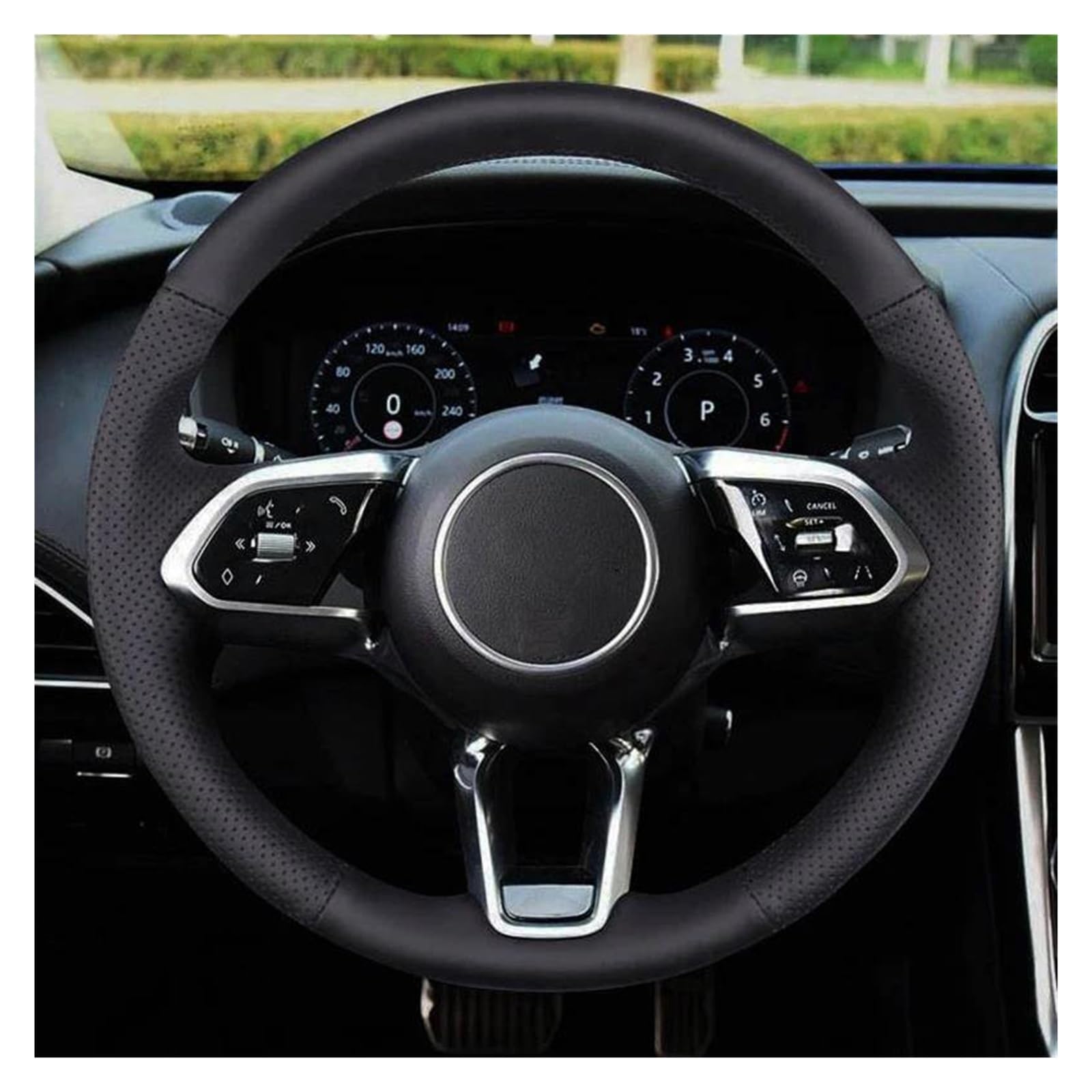 Auto Lenkradbezug Für Jaguar Für XJ Für XEL Für F-PACE Für XFL Für E-PACEXF Lenkradabdeckung Wrap Autozubehör Auto Lenkradabdeckung Künstliches Leder Lenkradschoner(Black Thread) von AHRPKAMERD