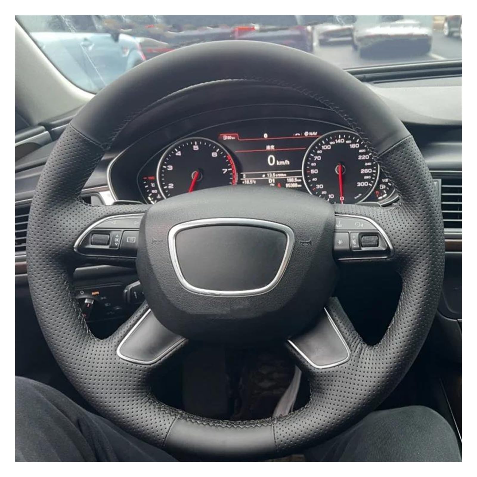 Auto Lenkradbezug Für Q7 2012 2013 2014 2015 Q3 Q5 A4 2014 B8 A6 C7 Griff Abdeckung Innen Auto Zubehör Echtes Leder Auto Lenkrad Abdeckung Lenkradschoner(Gray Thread) von AHRPKAMERD