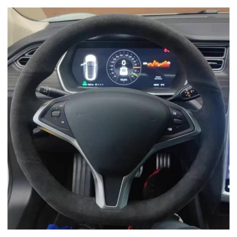 Auto Lenkradbezug Für Tesla Für Modell S 2009-2015 2016 2017 2018 Für Tesla Für Modell X 2012-2017 2018 Griff Abdeckung Innen Auto Zubehör Wildleder Lenkrad Abdeckung Lenkradschoner(Black Thread) von AHRPKAMERD