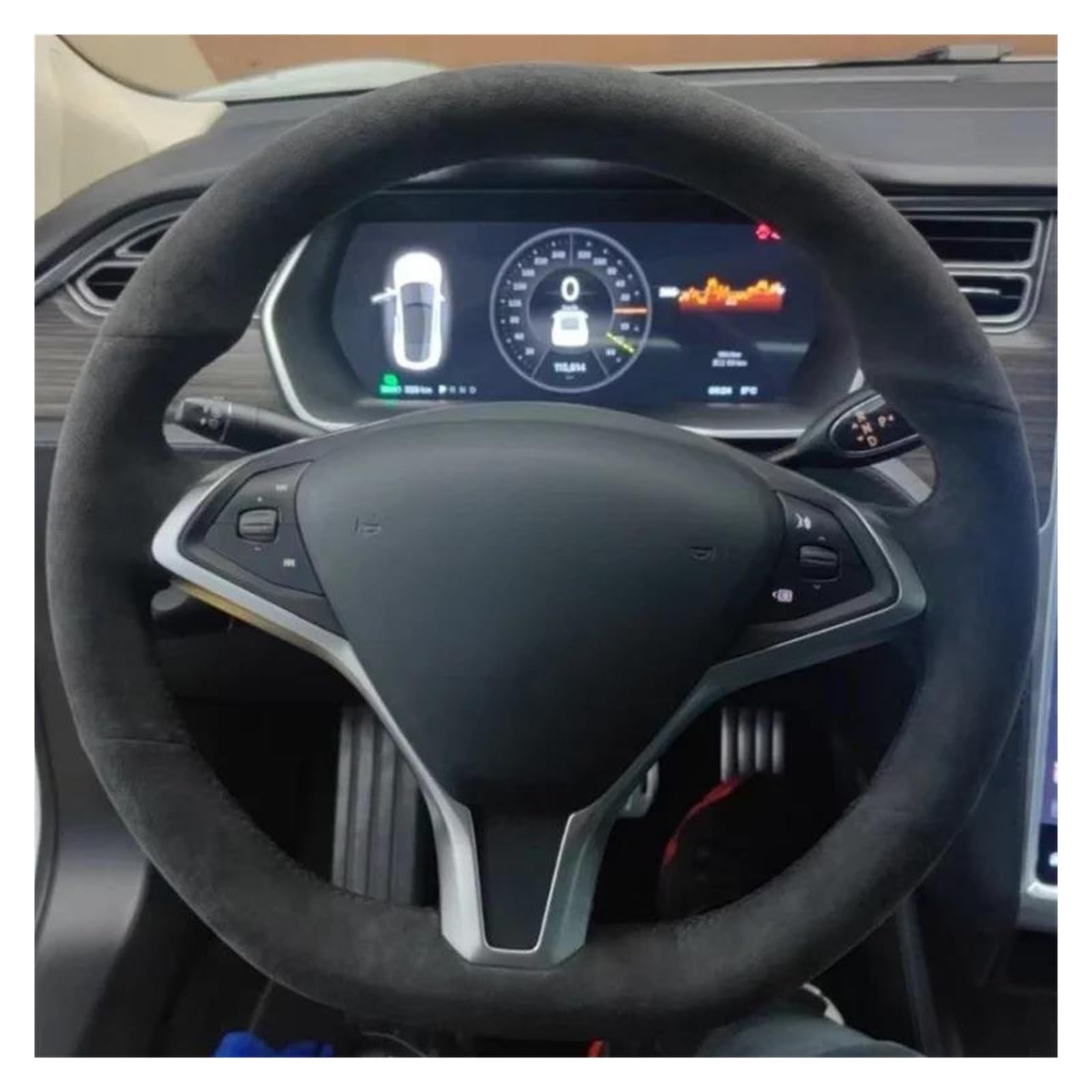 Auto Lenkradbezug Für Tesla Für Modell S 2009-2015 2016 2017 2018 Für Tesla Für Modell X 2012-2017 2018 Griff Abdeckung Innen Auto Zubehör Wildleder Lenkrad Abdeckung Lenkradschoner(Red Bl Thread) von AHRPKAMERD