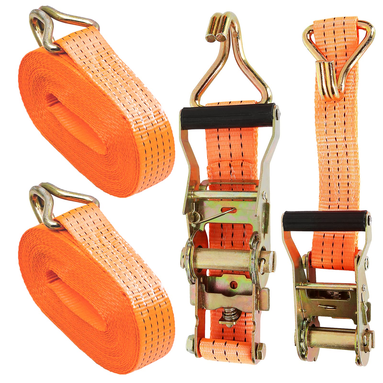 AHUNTTER 2 Sets Ratschen-Spanngurte 4 cm x 3 m Schwerlast-Zurrgurt, Sicherungsgurte mit Griff und Metall-J-Haken, 1995,8 kg Bruchfestigkeit für LKW, Auto, Motorrad - Orange von AHUNTTER