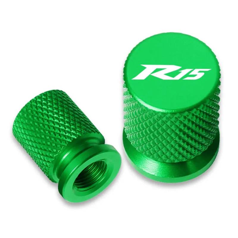 Ventilschaftabdeckungen für Motorräder Für YZF R15 V2 V3 ABS 2009-2020 Rot Blau Gold R15 Motorrad Reifen Ventilkappen Air Port Stem Abdeckung CNC Aluminium Zubehör(Green) von AHUTCYK