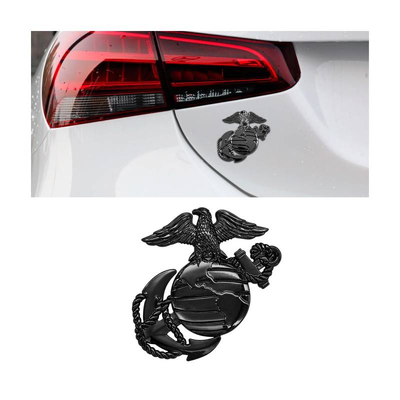 AICEL US Marine Corps Auto Emblem, USMC Hawk Globe Militär Anker Abzeichen Aufkleber, Universal Zinklegierung Dekorative 3D Logo Abziehbild, Autozubehör Kompatibel mit LKW Pickup Motorrad (Schwarz) von AICEL