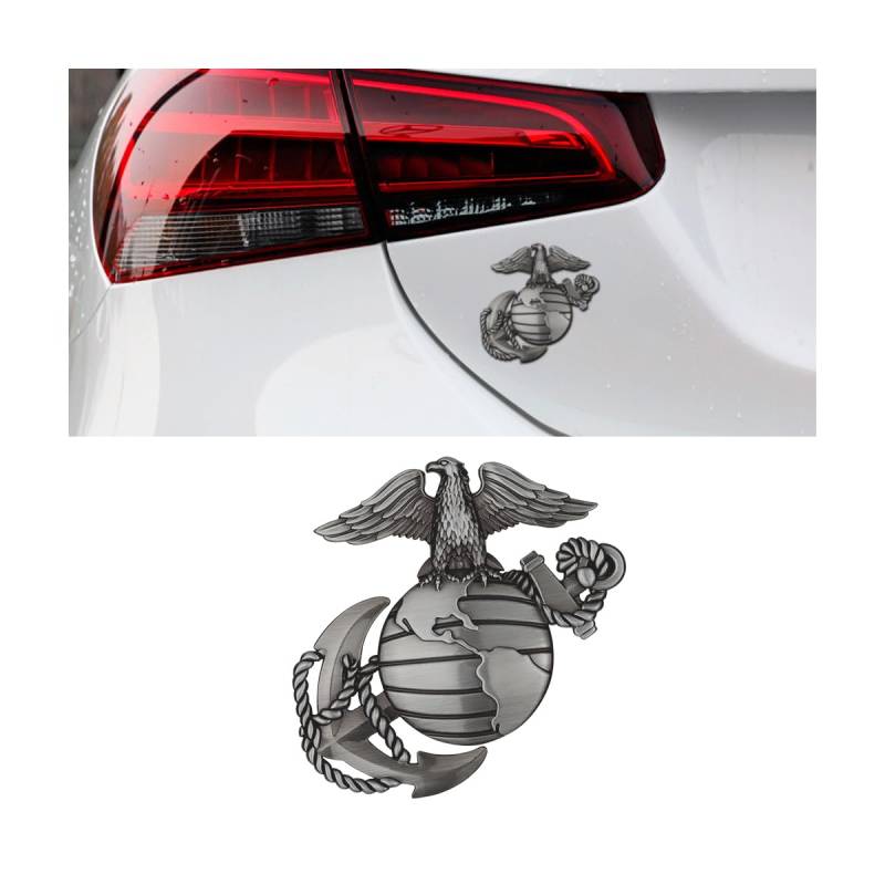 AICEL US Marine Corps Auto Emblem, USMC Hawk Globe Military Anchor Badge Aufkleber, Universal Zinklegierung Dekoratives 3D Logo Aufkleber, Autozubehör Kompatibel mit LKW Pickup Motorrad (Grau) von AICEL