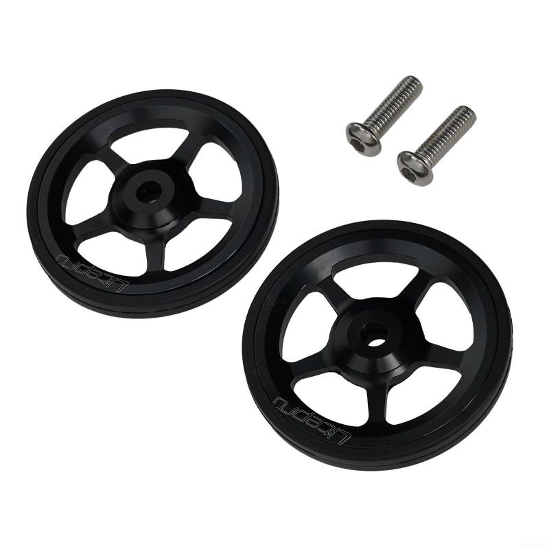 1 Paar Easy Wheels aus Aluminium, Teil für Brompton Faltrad, große Lager und flache O-Ringe (schwarz) von AIDNTBEO