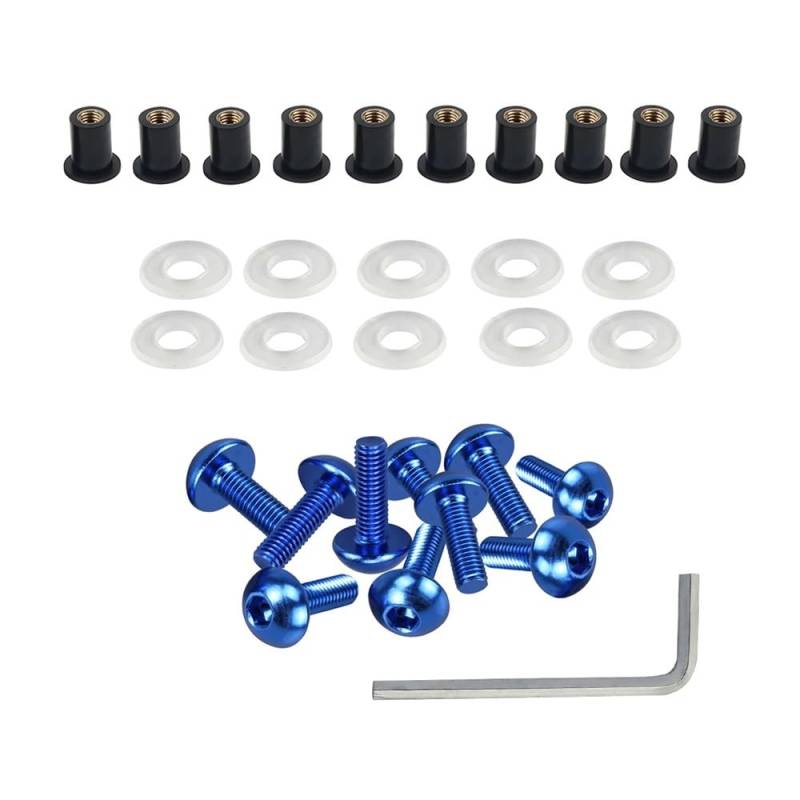 AIERDEYP Motorrad Schrauben Set 10x Motorrad Karosserie Verkleidung Windschutzscheibenhalterung Wellnuts Schrauben 5mm Für K&awasaki Für Ninja Für ZX6R 250R 500R 600R 650R(Blue) von AIERDEYP