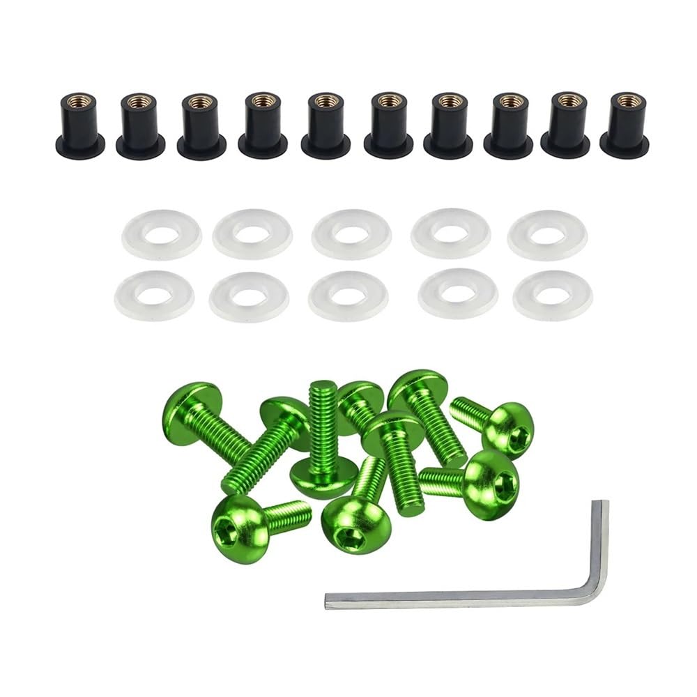 AIERDEYP Motorrad Schrauben Set 10x Motorrad Karosserie Verkleidung Windschutzscheibenhalterung Wellnuts Schrauben 5mm Für K&awasaki Für Ninja Für ZX6R 250R 500R 600R 650R(Green) von AIERDEYP