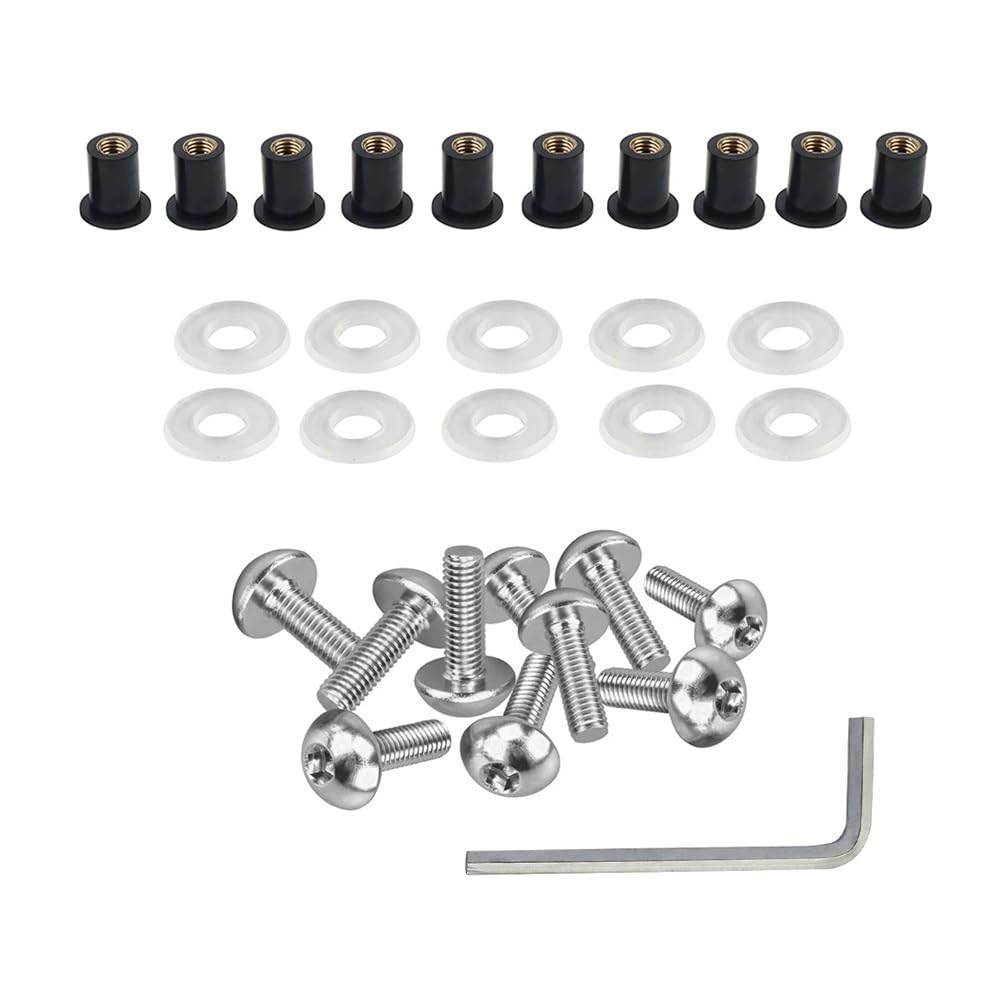 AIERDEYP Motorrad Schrauben Set 10x Motorrad Karosserie Verkleidung Windschutzscheibenhalterung Wellnuts Schrauben 5mm Für K&awasaki Für Ninja Für ZX6R 250R 500R 600R 650R(Silver) von AIERDEYP