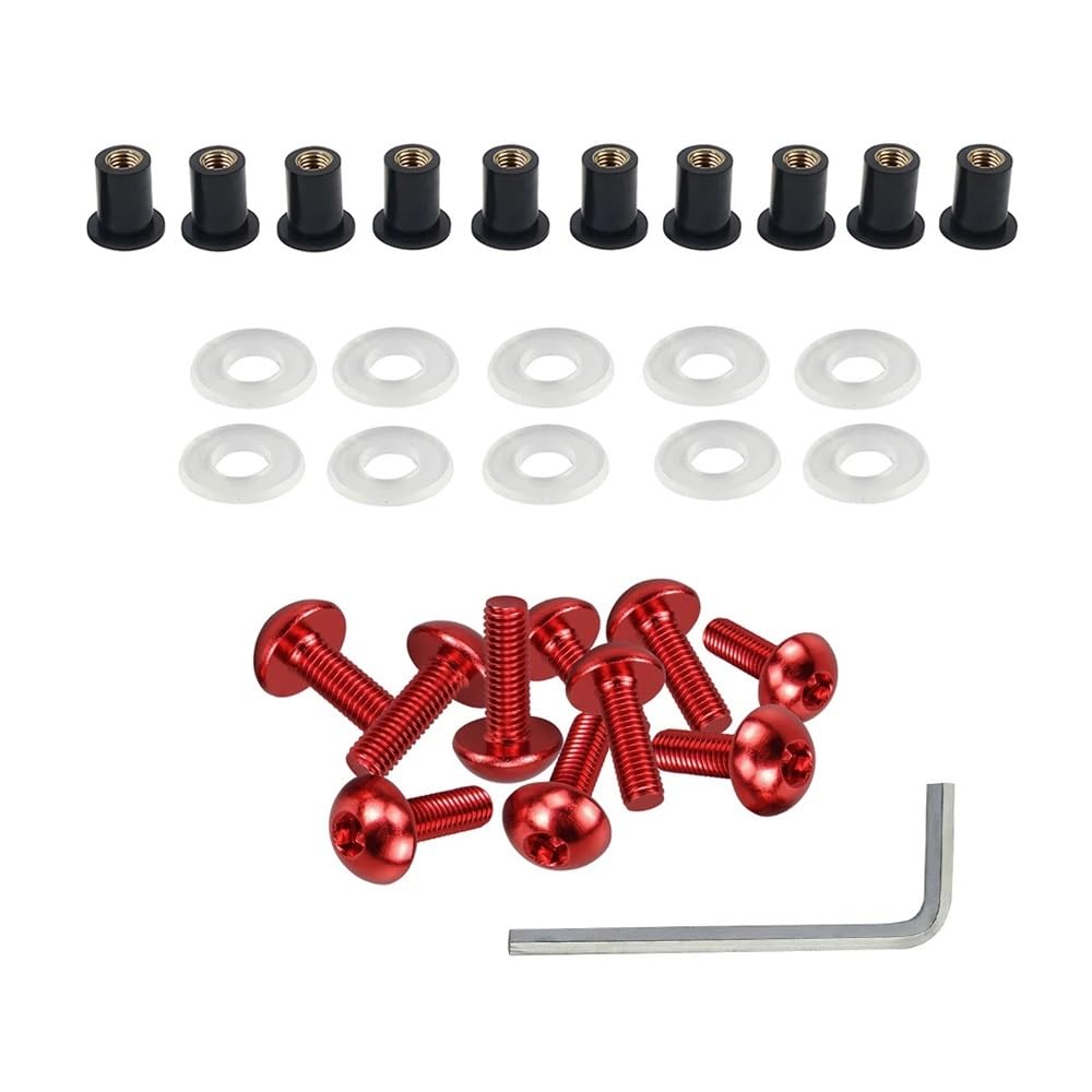 AIERDEYP Motorrad Schrauben Set 10x Motorrad Karosserie Verkleidung Windschutzscheibenhalterung Wellnuts Schrauben 5mm Für K&awasaki Für ZX10R Für ZX9R Für ZX14R(Red) von AIERDEYP