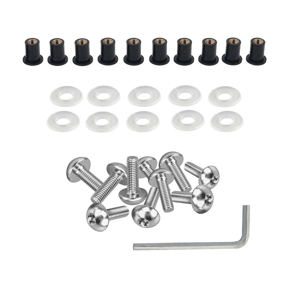 AIERDEYP Motorrad Schrauben Set 10x Motorrad Karosserie Verkleidung Windschutzscheibenhalterung Wellnuts Schrauben 5mm Für Y&amaha Für FZ1 2001-2013 Für YZF-R6 1999-2013 Für YZF-R1 2003-2013(Silver) von AIERDEYP