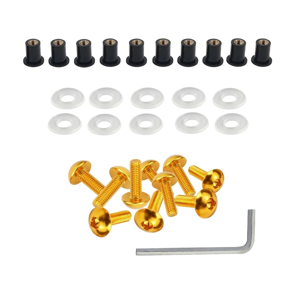 AIERDEYP Motorrad Schrauben Set 10x Motorrad Karosserie Verkleidung Windschutzscheibenhalterung Wellnuts Schrauben 5mm Für Y&amaha Für FZ1 2001-2013 Für YZF-R6 1999-2013 Für YZF-R1 2003-2013(Gold) von AIERDEYP