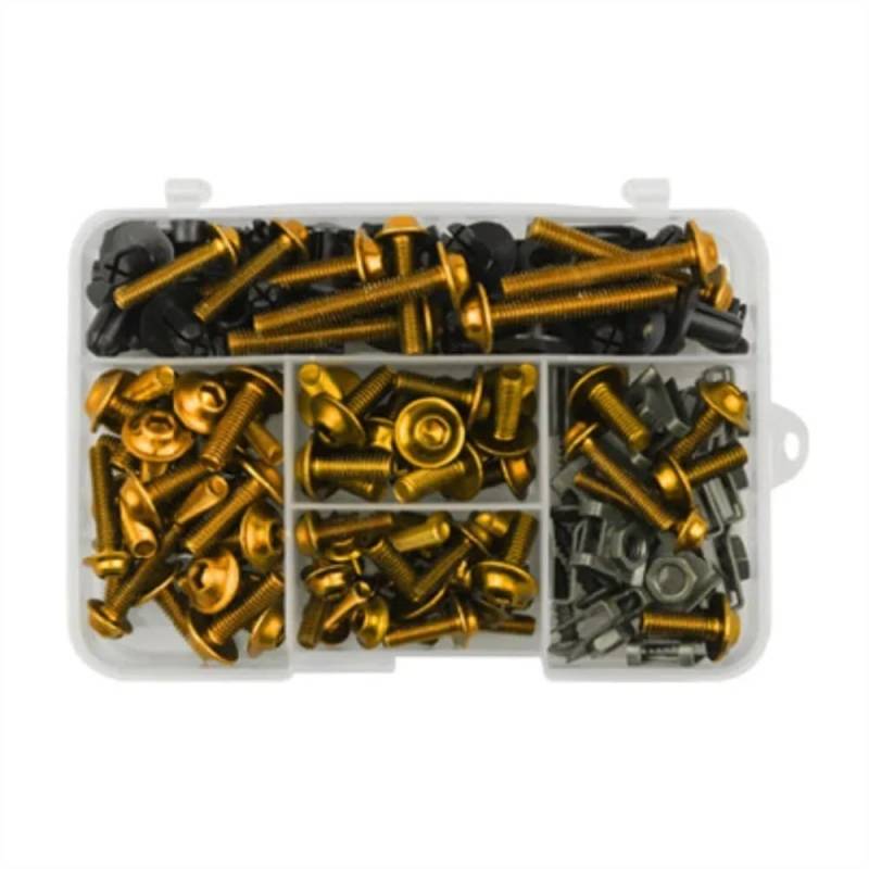 AIERDEYP Motorrad Schrauben Set 190PCS Komplette Verkleidung Schrauben Schraube Für K&awasaki Für ZX6R ZX7R ZX9R ZX10R ZX12R ZX14R Für 650 Ninja 650R 1000 Z750 Z1000 ZZR600(Gold) von AIERDEYP