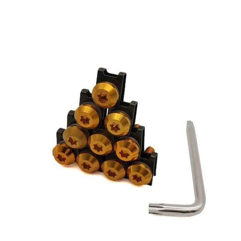 AIERDEYP Motorrad Schrauben Set Motorrad Verkleidung Schrauben Clips Körper Frühling Schrauben Für Du&Cati Für Hypermotard 1100/S/EVO SP 400 Für Monster(A-Gold-10 Blocks) von AIERDEYP