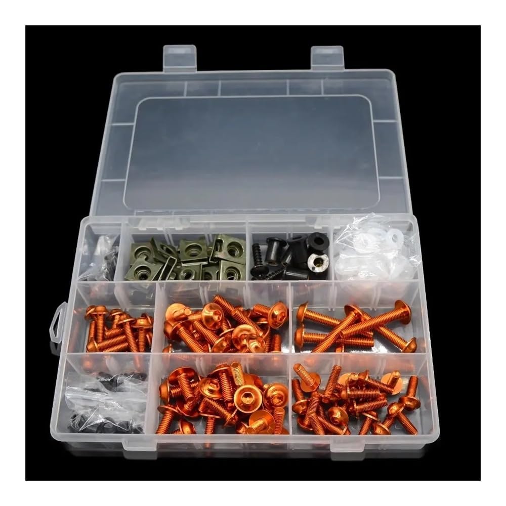 AIERDEYP Motorrad Schrauben Set Motorrad Verkleidung Schrauben Schrauben Mutter Befestigungs Clips Kit Für K&awasaki Für Ninja 300 400 650 Für ZX6R Für Vulcan S 650 ZX10R KLX250(Orange) von AIERDEYP