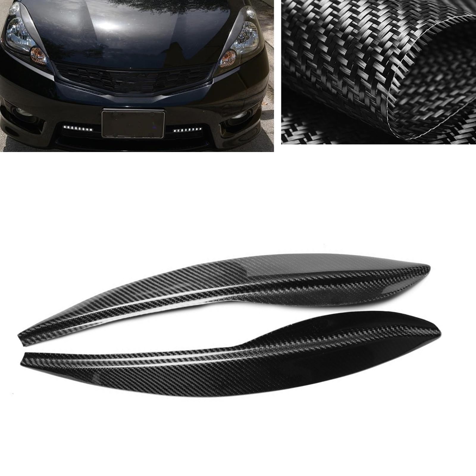 AIJIAMAN 2PCS Carbon Fiber Scheinwerfer Augenbraue Augenlid Aufkleber Front Kopf Licht Abdeckung Stirn Trim Fit for Jazz 2009 2010 2011 2012 Automobil-Augenlider von AIJIAMAN