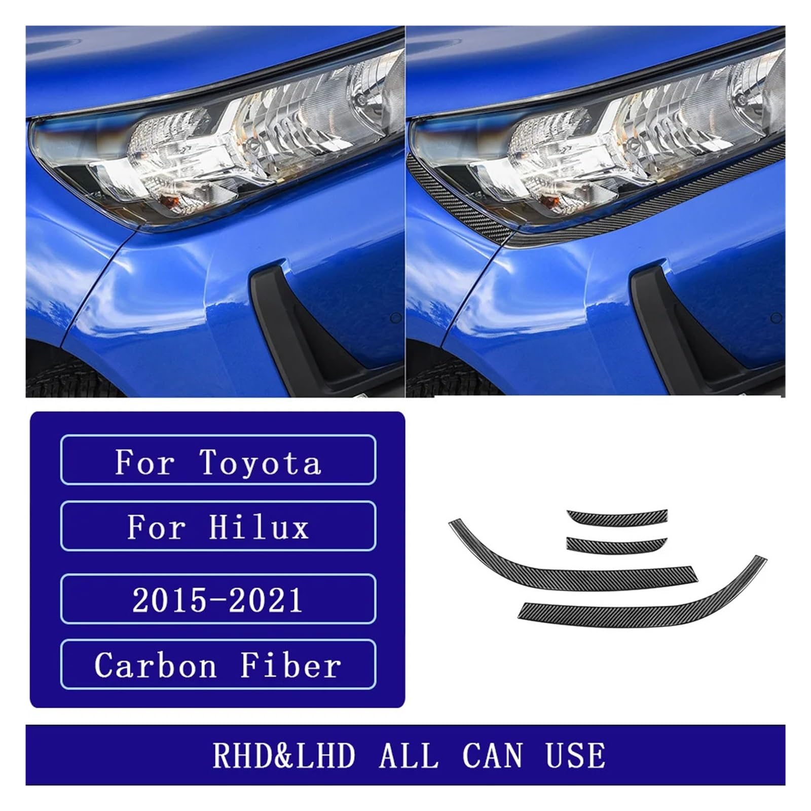 AIJIAMAN Autoscheinwerfer-Augenbrauenaufkleber passend for Toyota Hilux 2015-2021, Kohlefaser-Augendeckelabdeckung, Zierleiste, Innenzubehör, dekorativ Automobil-Augenlider(Black) von AIJIAMAN