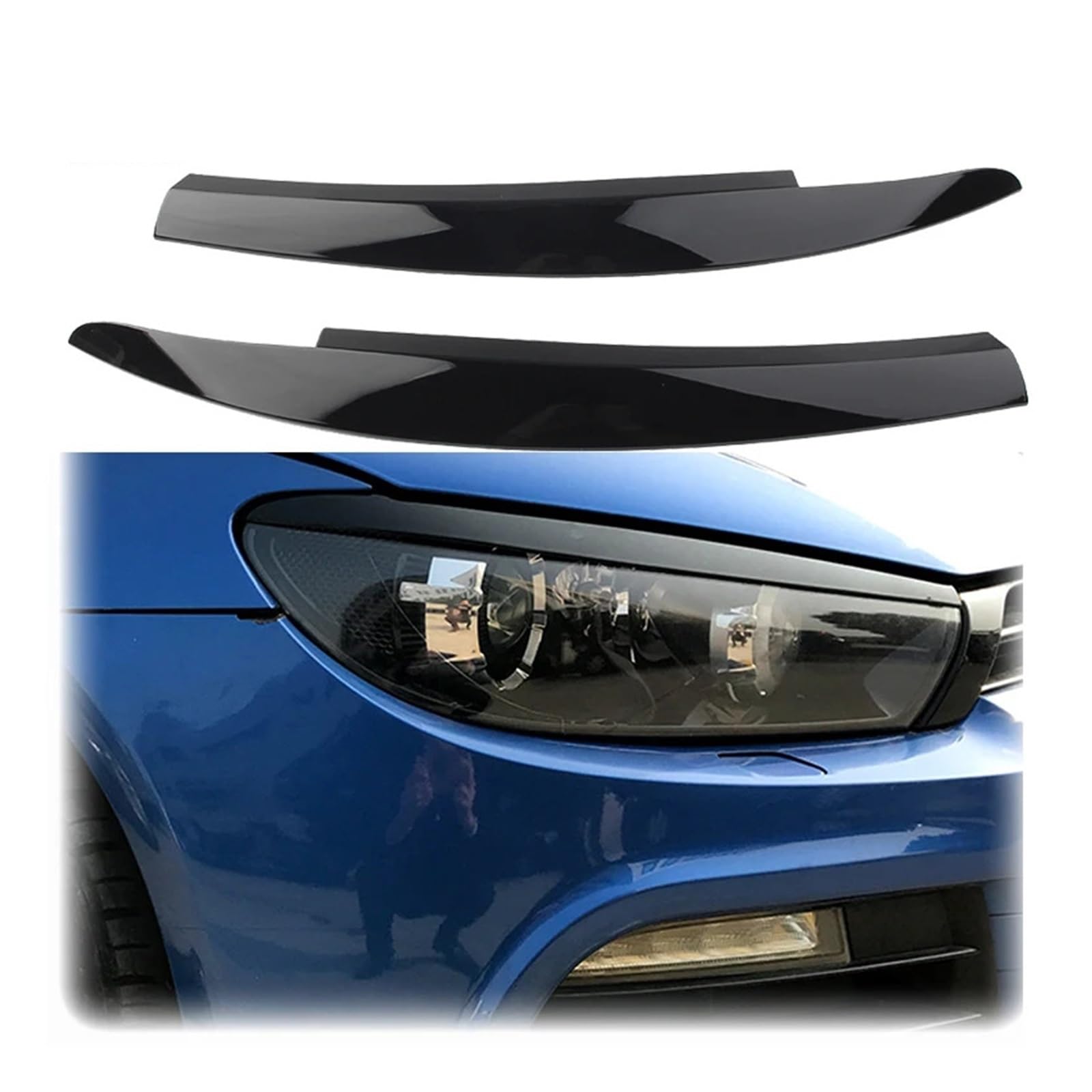 AIJIAMAN Autoscheinwerfer-Lampenaugenbrauenaufkleber passend for VW Scirocco 2007 bis 2018, glänzend schwarze Kohlefaser-Augenlidabdeckungsverkleidung von ABS vorne Automobil-Augenlider(Glossy Black) von AIJIAMAN
