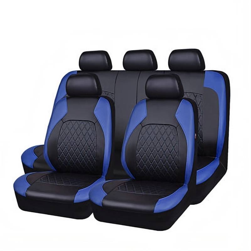 AIMXGBPS 9 Stück Auto Sitzbezüge für Nissan Serena/Silvia/SkylineInj/Stanza, PU Leder Autositzbezüge Allwetter Atmungsaktiv Verschleißfest Auto Zubehör,D Blue von AIMXGBPS