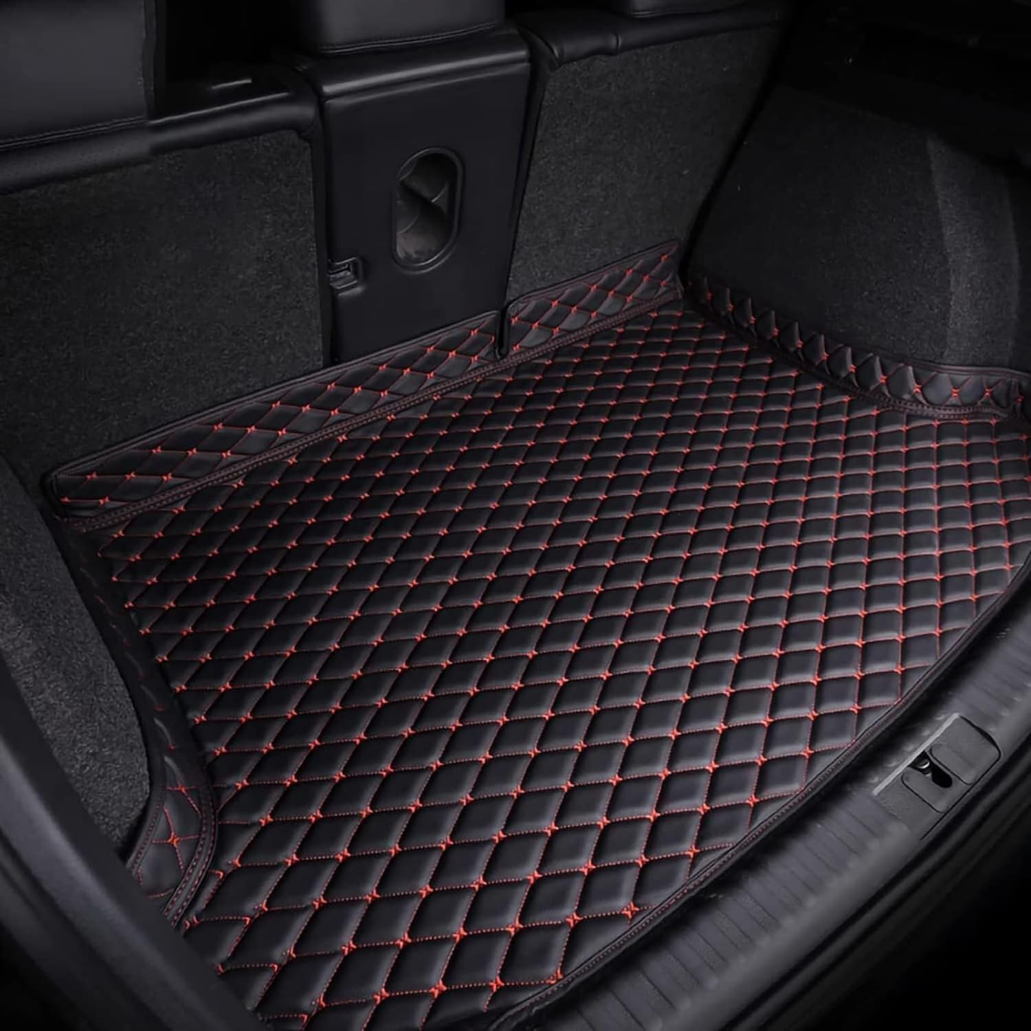 AIRAU Auto Leder Kofferraummatte für Mercedes Benz E-Class Cabrio (A207) 2013-2016, rutschfest Kofferraumwanne Kofferraum Schutzmatte Kofferraumschutz Interieur Zubehör,C/Black red von AIRAU