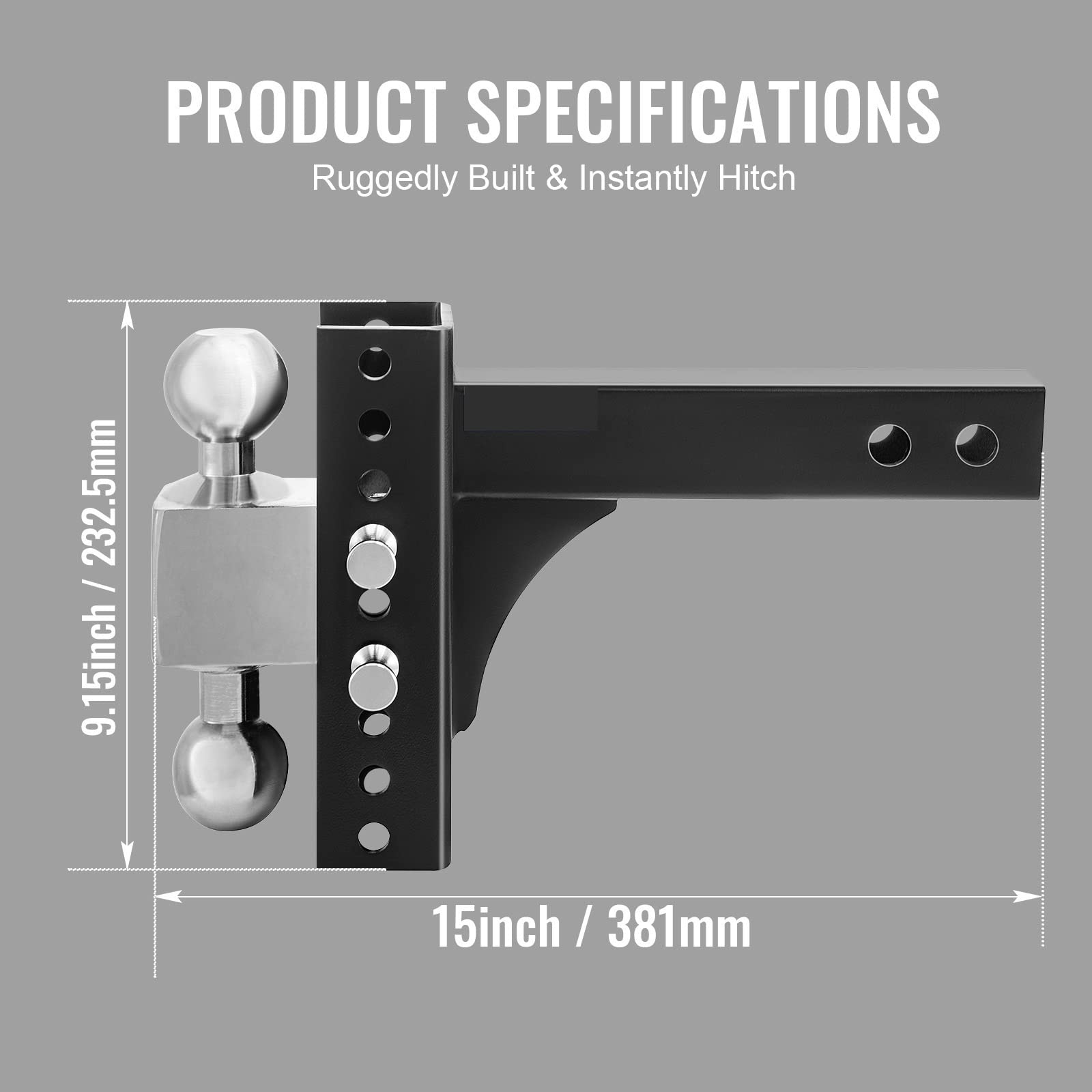 Verstellbare Anhängerkupplung Heavy Duty 6/8" Aufstieg &Drop Hitch Ball Mount Tow W/Key Lock for das Abschleppen von PKW-LKW-Anhängern(6 inch) von AIRYSSFU