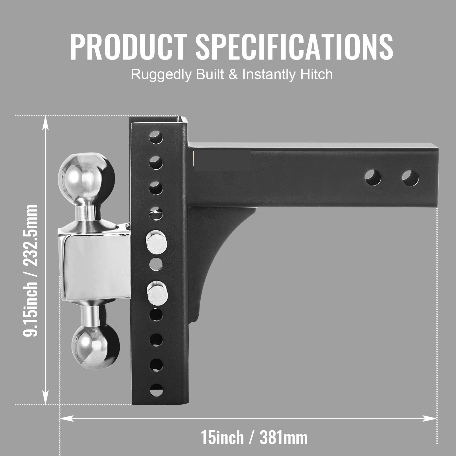 Verstellbare Anhängerkupplung Heavy Duty 6/8" Aufstieg &Drop Hitch Ball Mount Tow W/Key Lock for das Abschleppen von PKW-LKW-Anhängern(8 inch) von AIRYSSFU