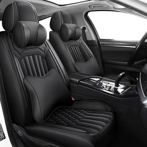 AISAIMOUT Leder Autositzbezüge Sitzschoner Sitzbezüge Auto Schonbezüge Sitzauflagen 5 Sitze Set Komplettset für Audi A3, A4, A5, A6, A7, A8, Q2, Q3, Q5, Q7(Black,Luxury) von AISAIMOUT