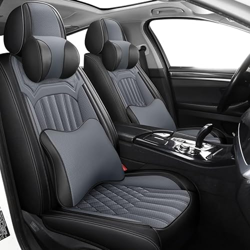 AISAIMOUT Leder Autositzbezüge Sitzschoner Sitzbezüge Auto Schonbezüge Sitzauflagen 5 Sitze Set Komplettset für Audi A3, A4, A5, A6, A7, A8, Q2, Q3, Q5, Q7(Black gray,Luxury) von AISAIMOUT