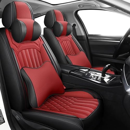 AISAIMOUT Leder Sitzschoner Autositzbezüge Sitzbezüge Auto Schonbezüge Sitzauflagen 5 Sitze Set Komplettset für BMW Mini Cooper, X1, X2, X3, X4, X5, X6(Black red,Luxury) von AISAIMOUT