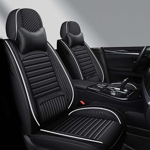 AISAIMOUT Leder Vorne Sitzschoner Autositzbezüge Sitzbezüge Auto Werkstattschoner wasserdichte Komplettset für BMW Mini Cooper, X1, X2, X3, X4, X5, X6(Black white,Luxury) von AISAIMOUT