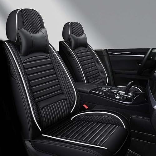 AISAIMOUT Sitzschoner Eisseiden Leder Autositzbezüge Sitzbezüge Auto Werkstattschoner Atmungsaktiver Komplettset für Audi A3, A4, A5, A6, A7, A8, Q2, Q3, Q5, Q7(Black white,Luxury) von AISAIMOUT