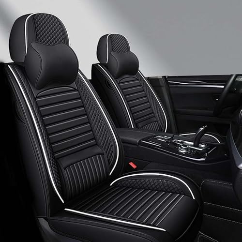 AISAIMOUT Sitzschoner Eisseiden Leder Autositzbezüge Sitzbezüge Auto Werkstattschoner Atmungsaktiver Komplettset für Audi A3, A4, A5, A6, A7, A8, Q2, Q3, Q5, Q7(Black white,Memory) von AISAIMOUT