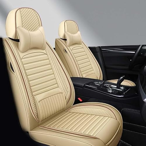AISAIMOUT Sitzschoner Leder Autositzbezüge Sitzbezüge Auto Werkstattschoner wasserdichte Komplettset für Audi A3, A4, A5, A6, A7, A8, Q2, Q3, Q5, Q7(Off white,Luxury) von AISAIMOUT