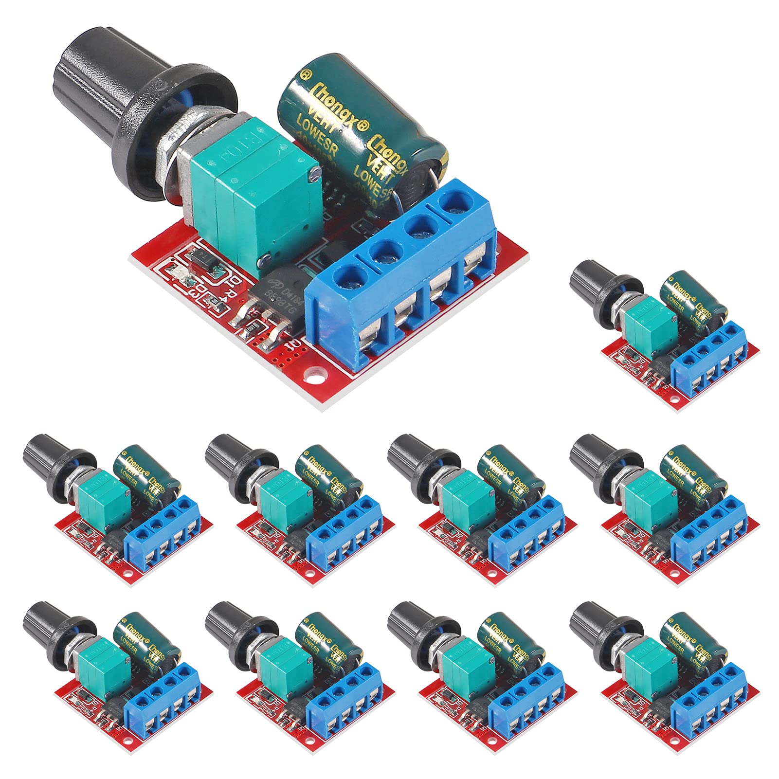 10 Stücke PWM Motor-Drehzahlsteller, DC 5V-35V 5A Einstellbarer Reversible, DC 6V 12V 24V 35V Variabler Spannungsregler Dimmer-Regler Schalten, mit LED-Anzeige und Schalterfunktion von AITRIP