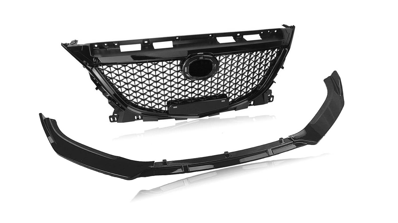 Front Kühlergrille Auto Frontgrill Für Mazda 3 Für Axela 2014 2015 2016 Für Mazda3 Wabenform Oberer Kühlergrill & Front Unterer Spoiler Stoßstange Lip Auto Body Kit Splitter von AJHJET