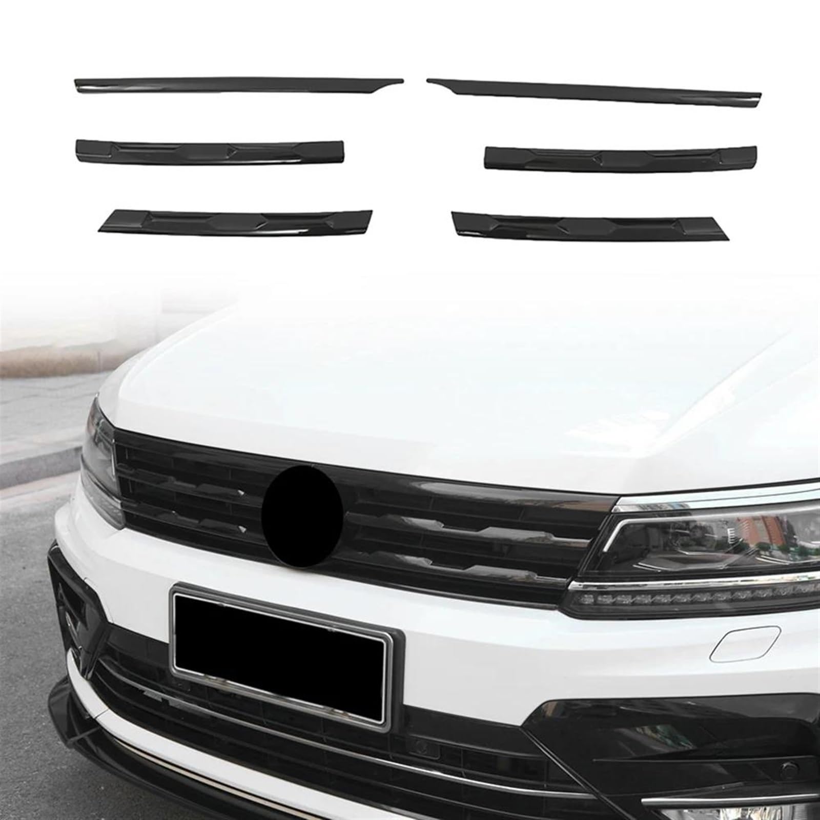 Racing-Kühlergrill Frontstoßstange Mesh Center Grille Grill Styling Zierleisten Streifen Abdeckung Trim Für VW Für Tiguan MK2 2016 2017 2018 2019 2020 2021 Glänzender Kühlergrill(Bright Black) von AJHJET