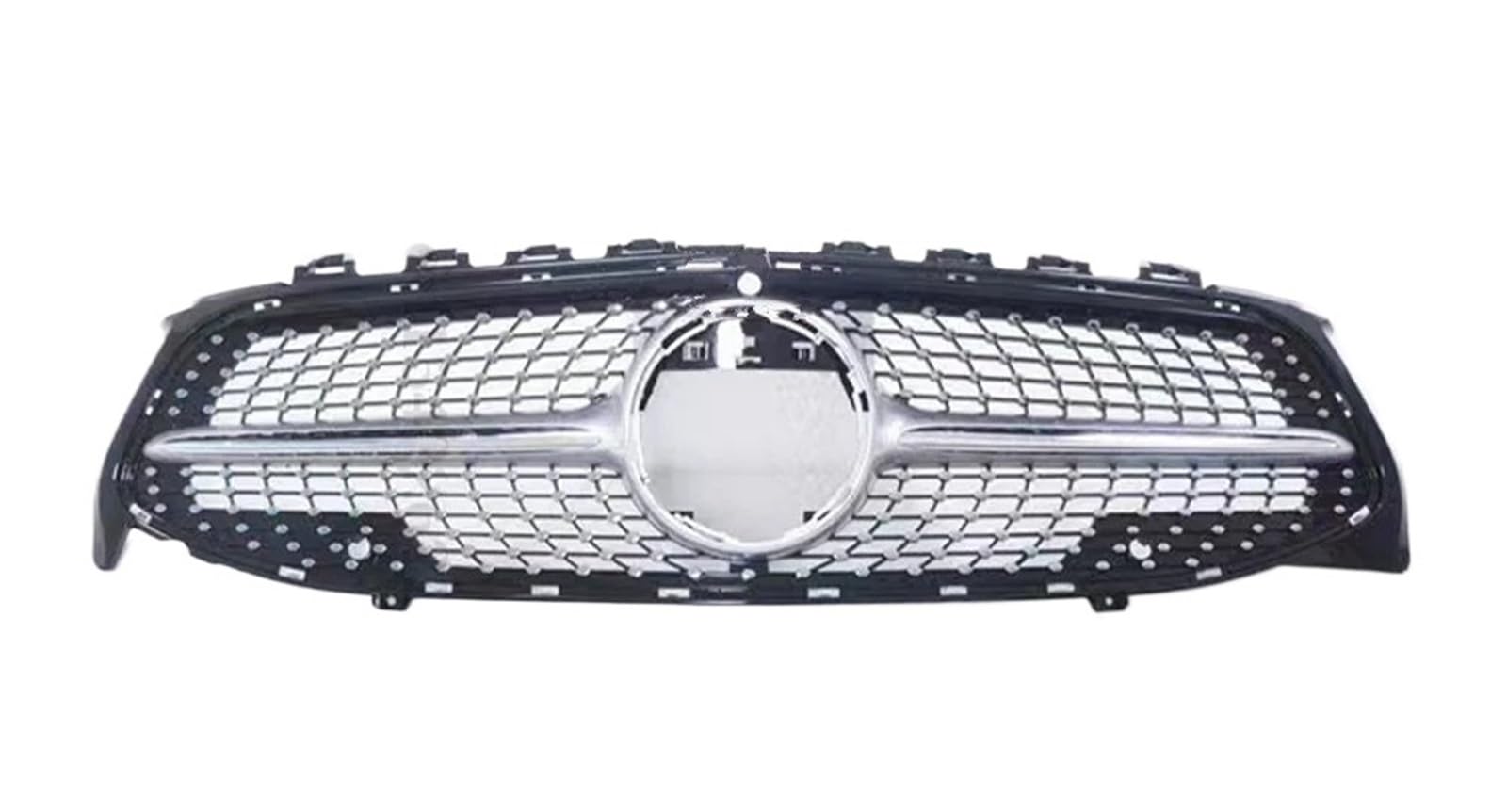 Racing-Kühlergrill Für Benz Für CLA C118 2019 2020 2021 Diamant Center Front Einlass Grille Racing Haube Grill Haube Mesh Refit Tuning Teil Glänzender Kühlergrill(Diamond Silver-Hole) von AJHJET