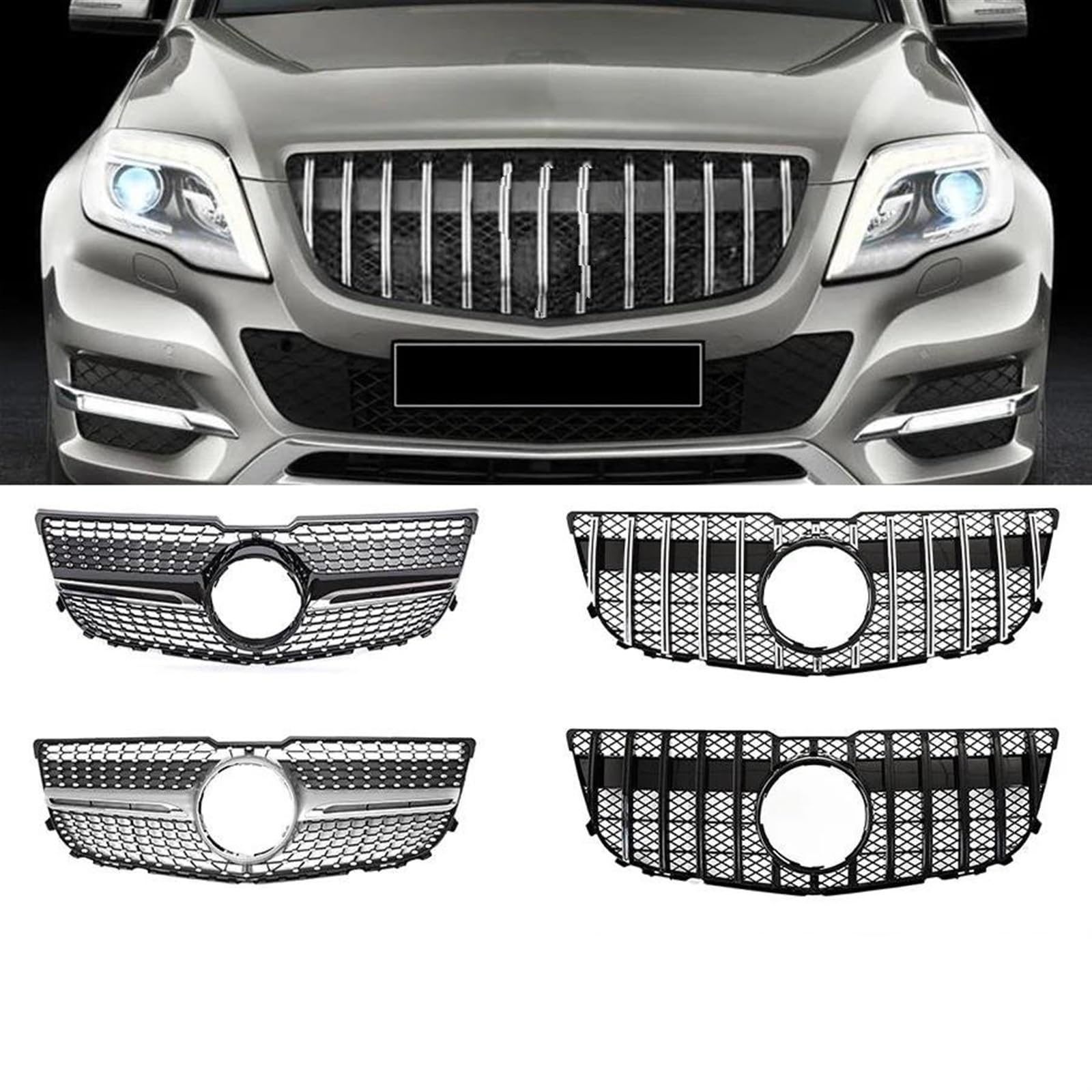 Racing-Kühlergrill Für Benz Für GLK Klasse X204 2013 2014 2015 Auto Stoßstange Haube Mesh Front Grill Oberen Racing Schwarz/Silber Grille Glänzender Kühlergrill(Shiny Black) von AJHJET