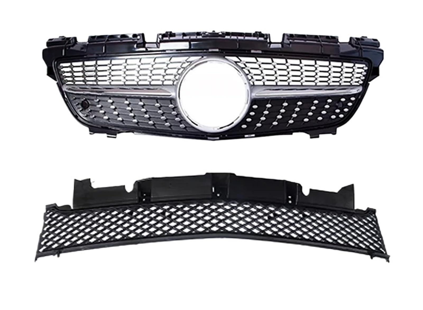 Racing-Kühlergrill Für Benz Für SLK R172 2011 2012 2013 2014 2015 Tuning-Zubehör Diamanthaubengitter Kühlergitter Body Kit Kühlergrill Stoßstangengrill Glänzender Kühlergrill(Diamond Silvery) von AJHJET