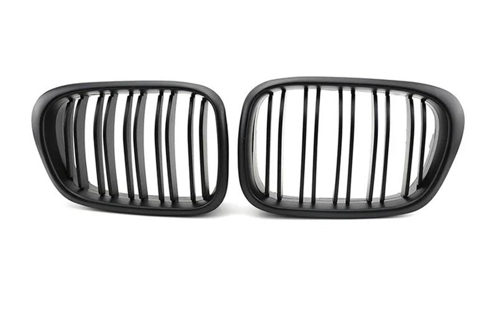 Racing-Kühlergrill Für E39 1999 2000 2001 2002 2003 2004 5 Serie 525i 528i 530i 540i Für M5 4-Türer Auto Vorne Niere Kühlergrill Doppel Lamellen Linie Grill Glänzender Kühlergrill(Dual Matte Black) von AJHJET