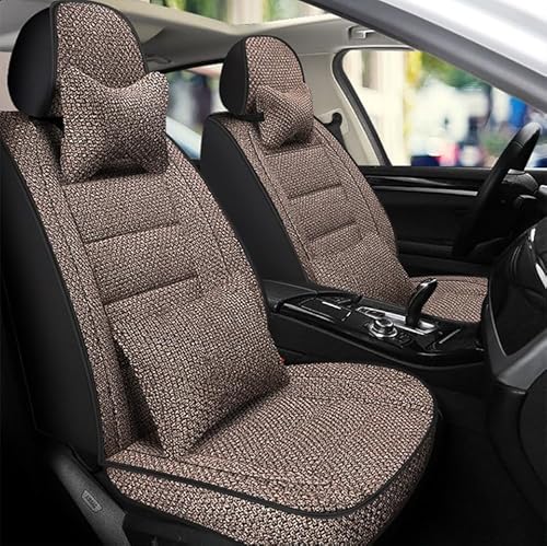 AJIH Autositzbezüge für Mitsubishi Eclipse Cross 2018 2019 2020 2021, Leinenstoff Allwetter rutschfeste Vorne Hinten Sitzbezügesets Sitzschutz Innenzubehör,A/Brown-with headrest von AJIH