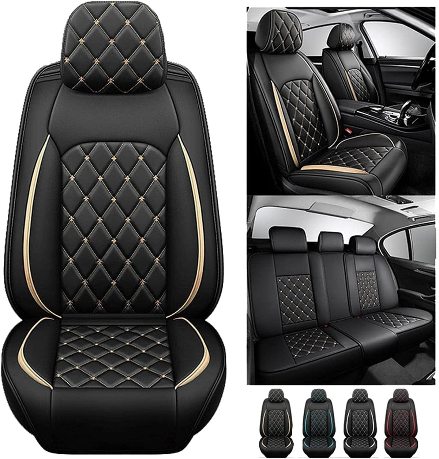 Auto Sitzbezüge für RENAULT 15 9 19 Captur I Captur II, Komfortabler Dauerhafter Sitzbezug Autositzschoner Innenraum Accessories,A/Full Set-A/black Gold von AJIH