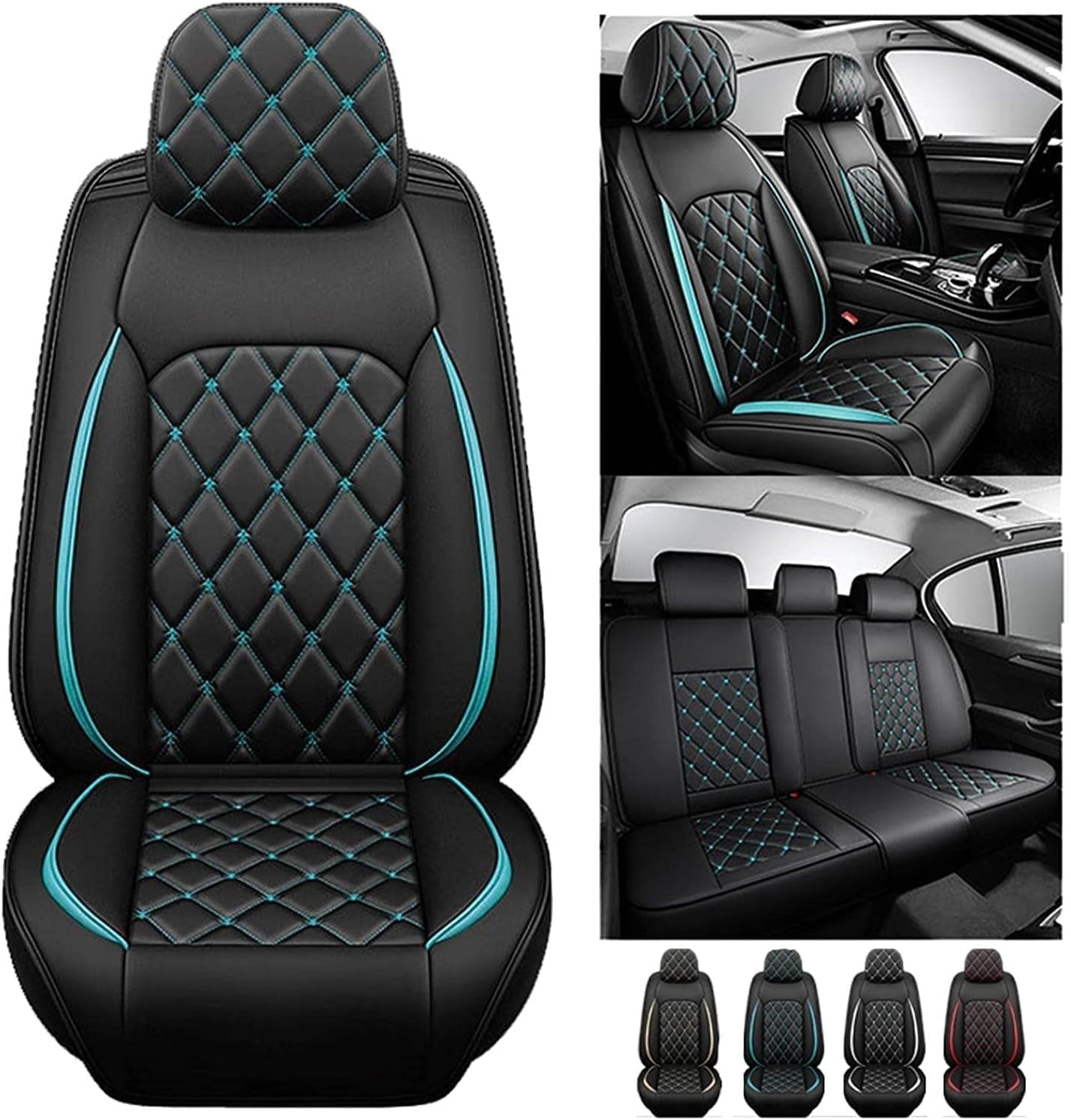 Auto Sitzbezüge für VW New Beetle New Beetle Cabriolet, Komfortabler Dauerhafter Sitzbezug Autositzschoner Innenraum Accessories,A/Full Set-A/black green von AJIH